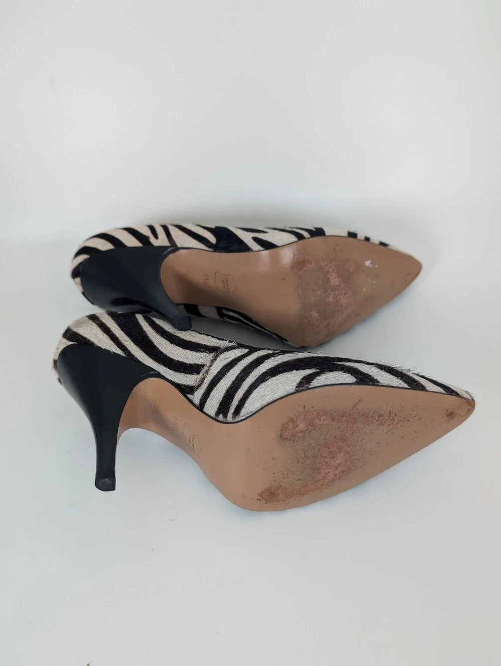 Talbots Zebra Leather Pointy Toe Pump Heels Brown Black White Cream Size 6.5